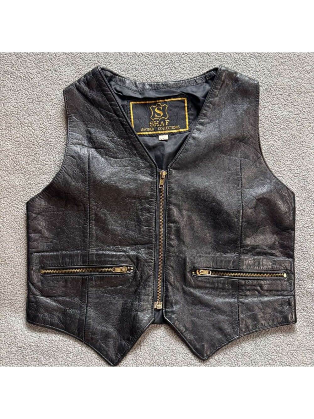 SHAF Black Genuine Leather Moto Biker Vest Women’s XS